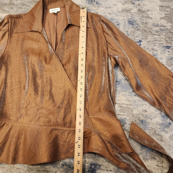Coldwater Creek wrap shimmery Copper bronze blouse. Women's size XL - Picture 15 of 15